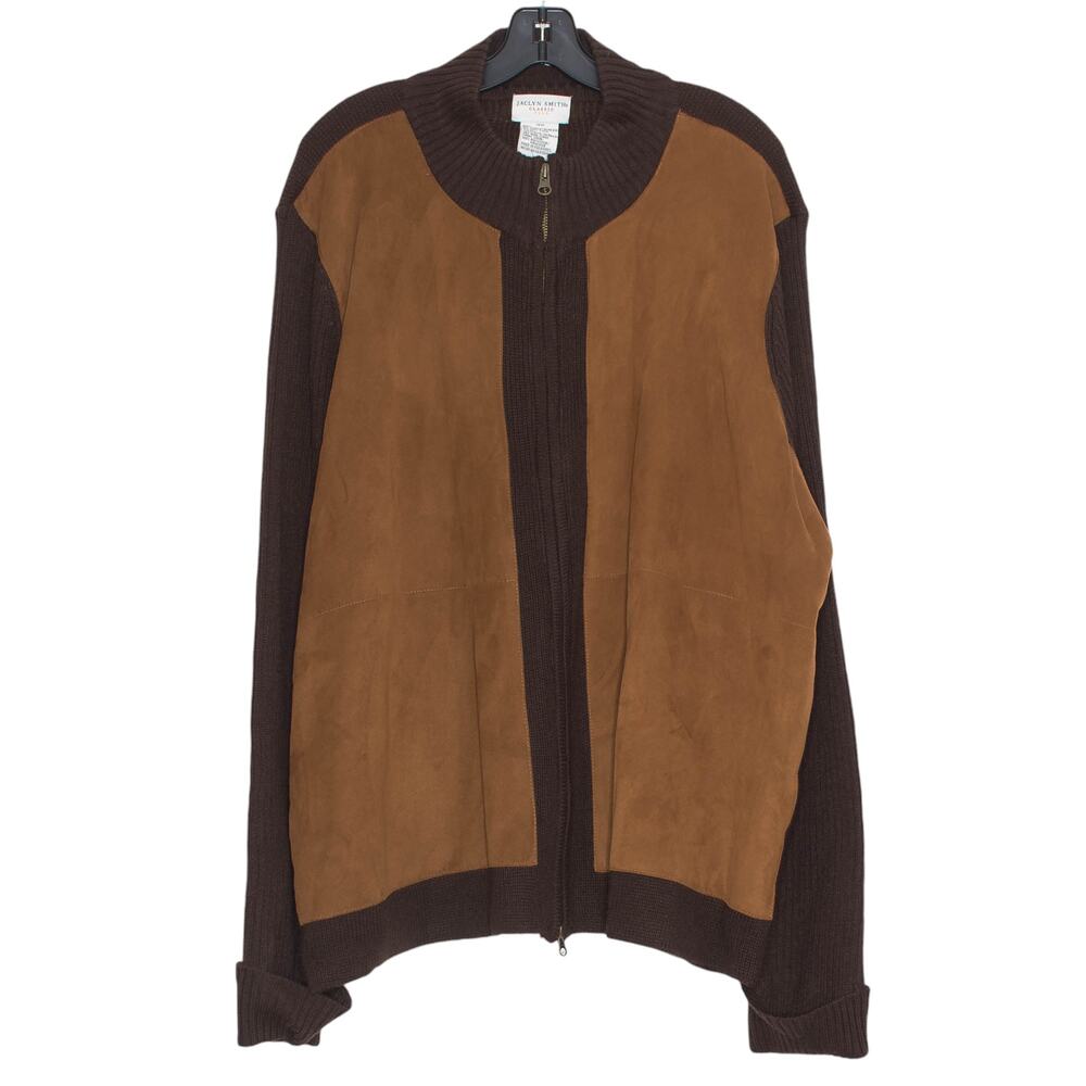 Cardigan Sweater Wool Faux Suede 90s Minimalist Retro Y2K Casual Zip Brown 3X